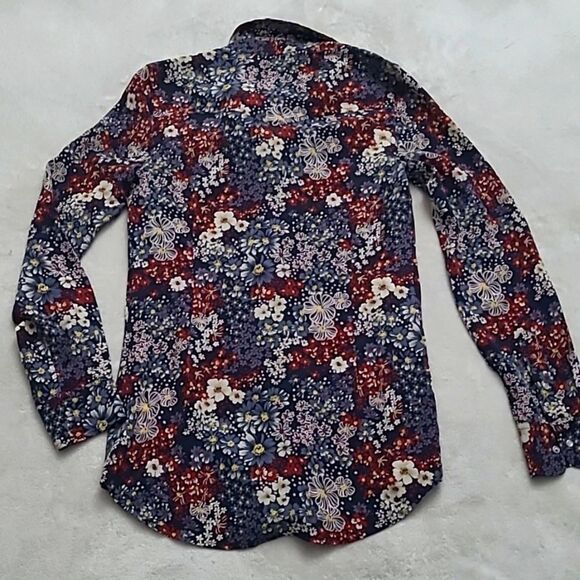 Adriano Goldschmied Women's Size XS Silk Blouse Snap Button Floral Western Boho - Picture 14 of 15